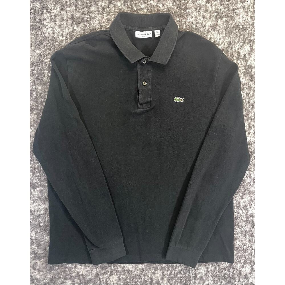 Lacoste Polo Shirt Mens 2 XL Black Solid Long Sleeve Classic Fit Cotton Casual